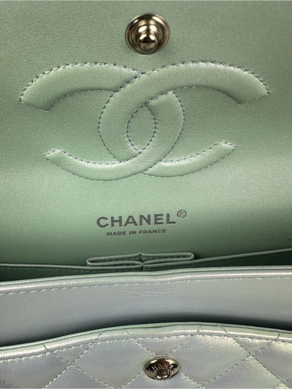 ❌SOLD IN BUNDLE❌Iridescent Light Blue Classic Double Flap Medium Silver Hardware - Picture 11 of 14